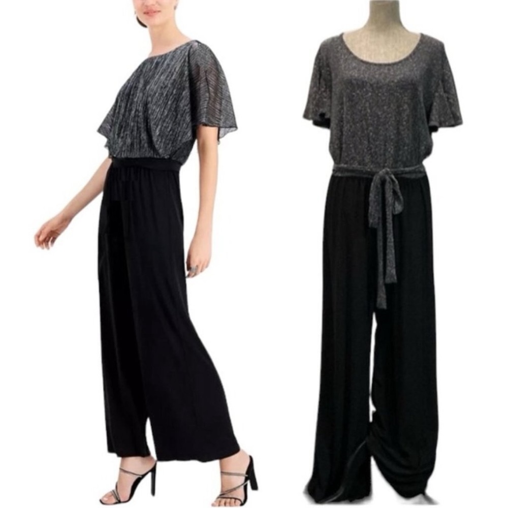 Women’s Black & Silver Sparkle Wide-Leg Jumpsuit